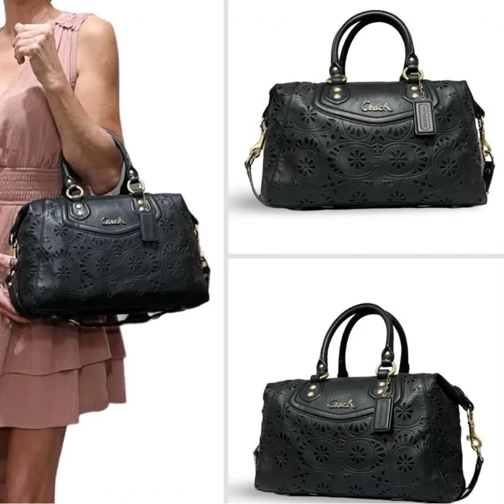 Coach Black Laser Cut Leather Ashley Convertible
Satchel Shoulder Bag Restored - Picture 5 of 10